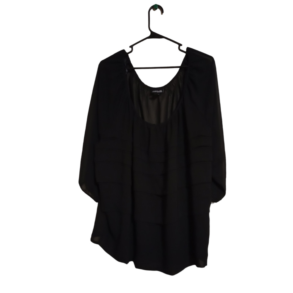 Jaquline Design Studio Long Sleeve Sheer Layered Top Blouse Size 3X Black 26"L